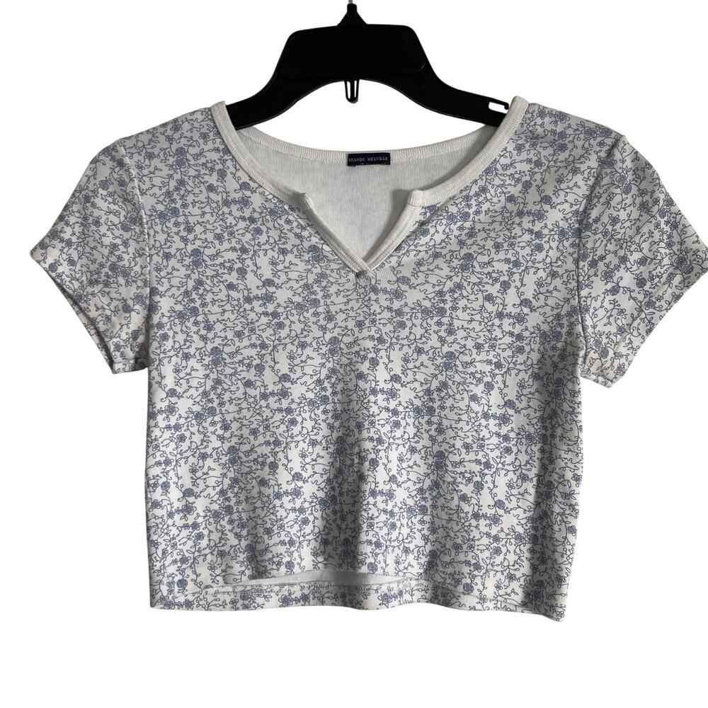 Brandy Melville Women's Cotton Cropped Floral Top Size 2 Made in ITALY